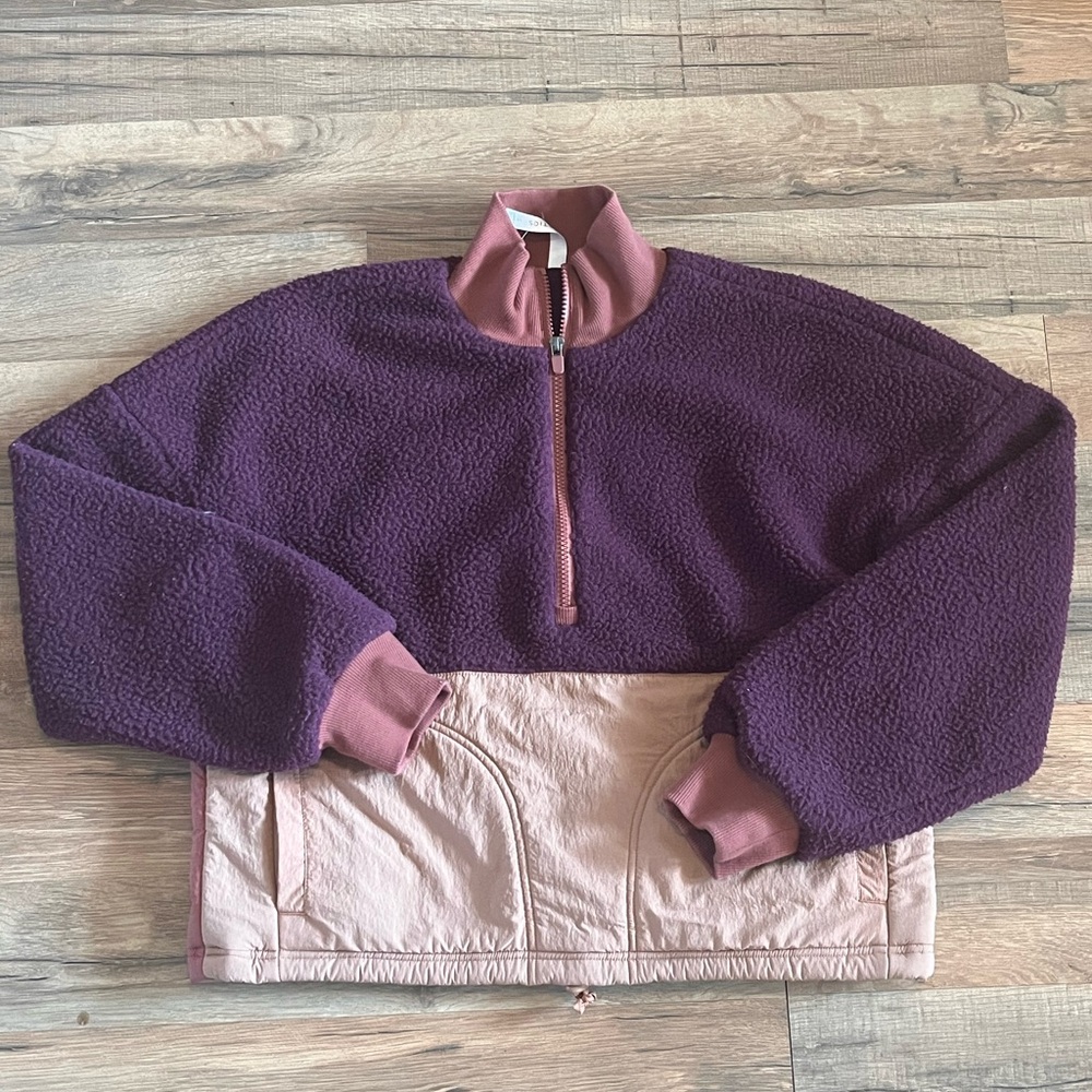 Fabletics Two-Tone Zip Sherpa in Dusty Rose & Plum